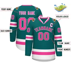 Teal Pink Black-White Classic Hockey Jersey 2
