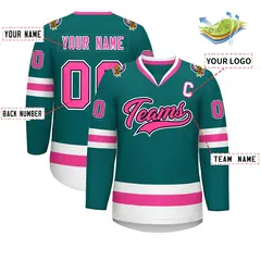 Teal Pink Black-White Classic Hockey Jersey 2
