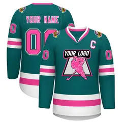 Teal Pink Black-White Classic Hockey Jersey 1