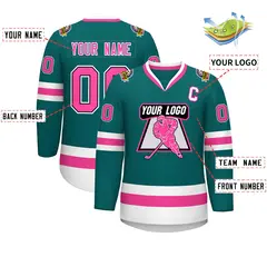 Teal Pink Black-White Classic Hockey Jersey 2