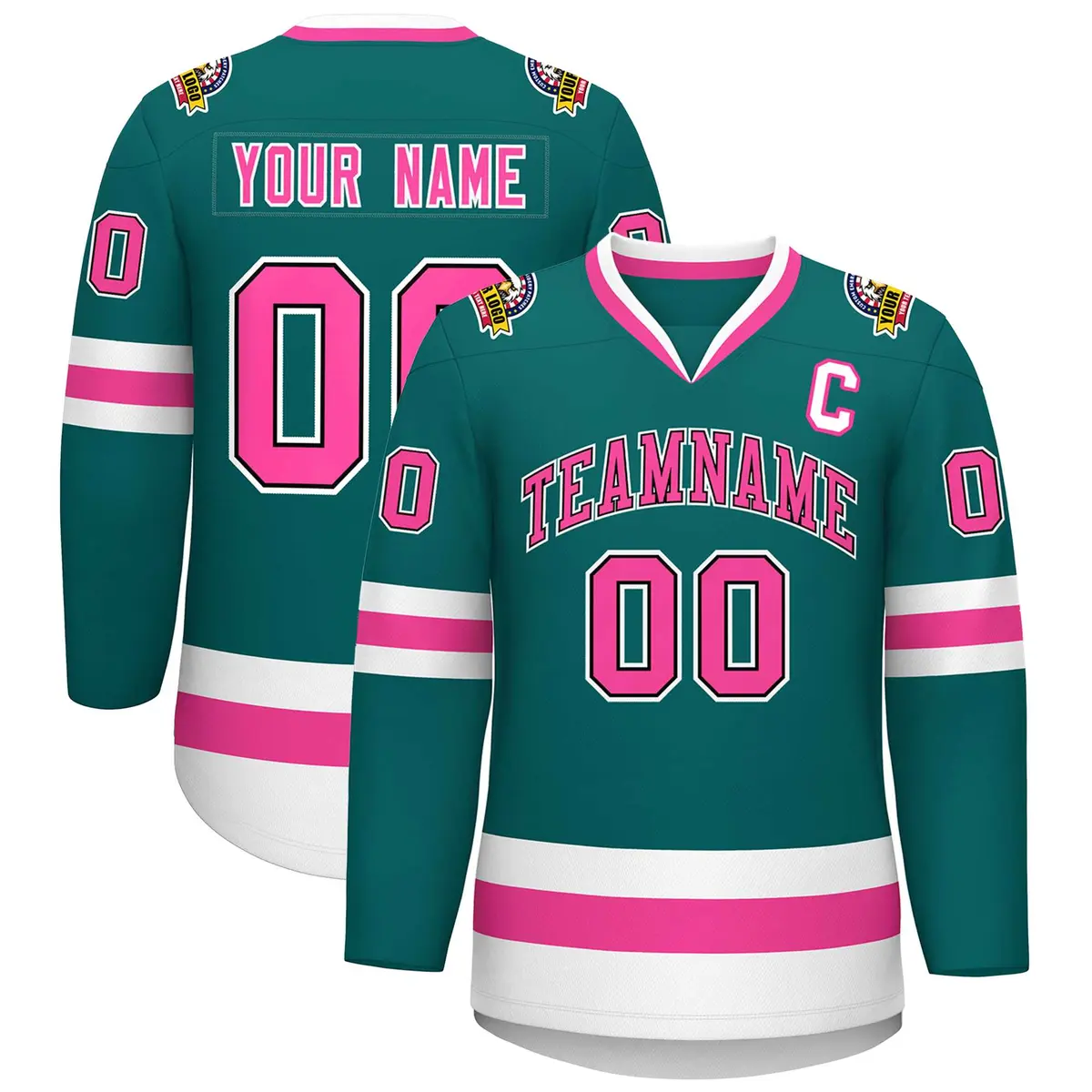 Teal Pink Black-White Classic Hockey Jersey
