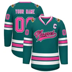 Teal Pink Black-White Classic Hockey Jersey 1