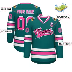Teal Pink Black-White Classic Hockey Jersey 2