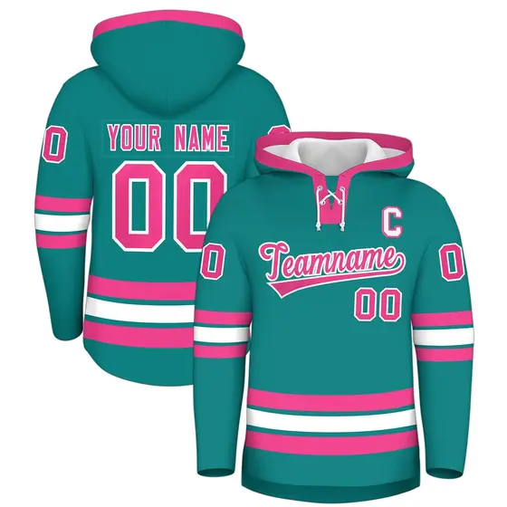 Teal Pink Lace-Up Neck Hockey Hoodie