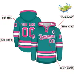 Teal Pink Lace-Up Neck Hockey Hoodie 2
