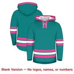 Teal Pink Lace-Up Neck Hockey Hoodie 7
