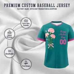 Teal Pink Mother's Day Baseball Jersey 3