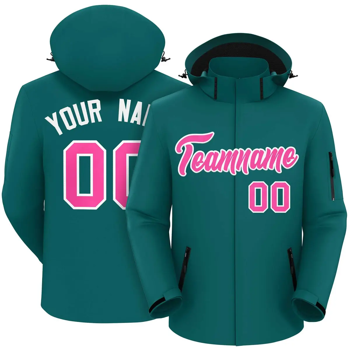 Teal Pink-White Classic Waterproof Jacket