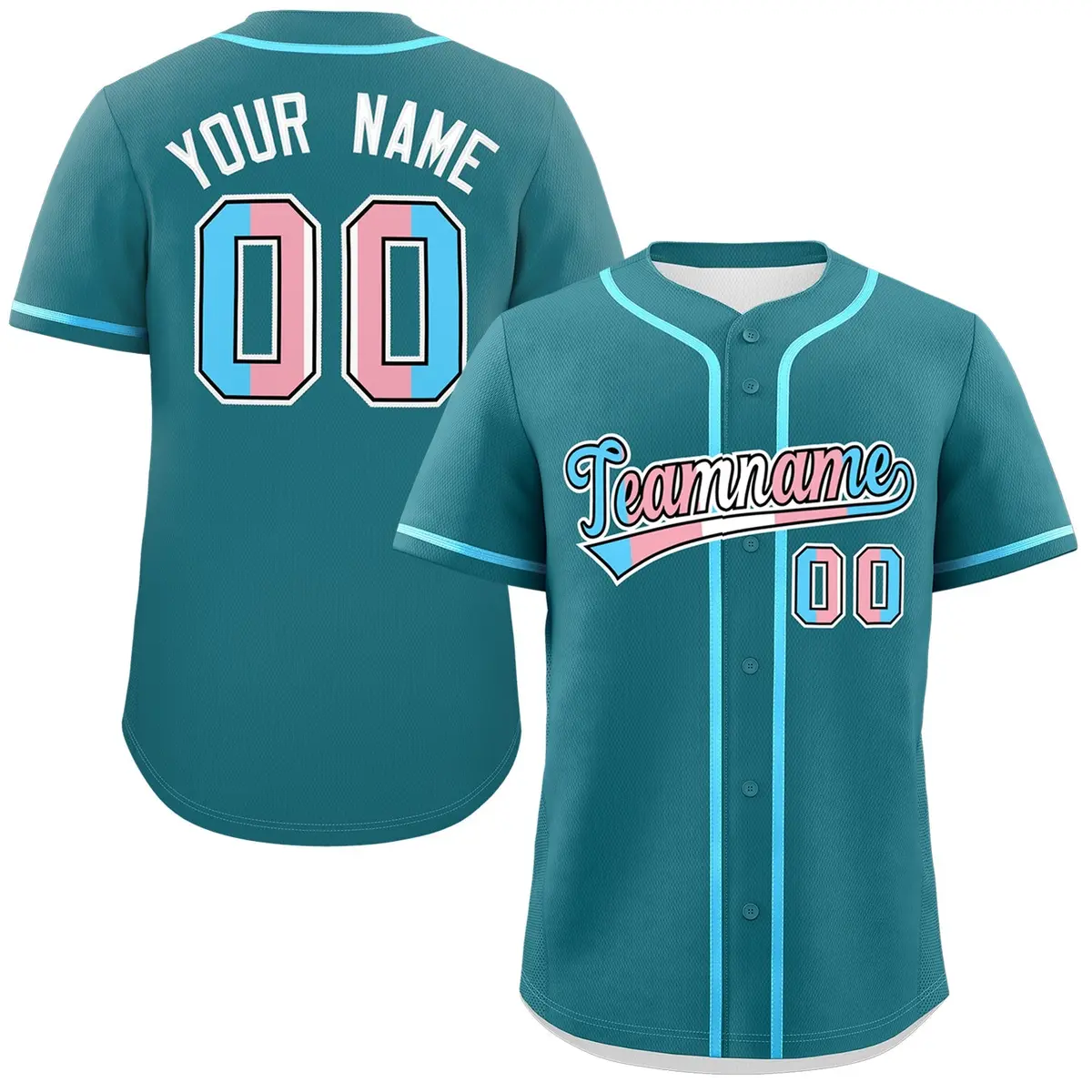 Teal Powder Blue Transgender Pride Month Baseball Jersey