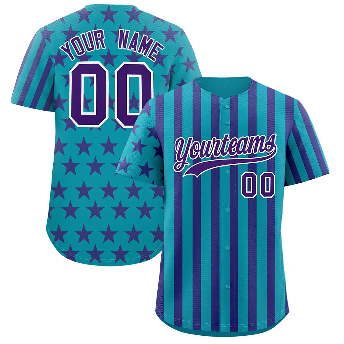 Teal Purple American Flag Graffiti Baseball Jersey