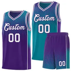 Teal Purple Dot Pattern Side Gradient Reversible Basketball Jersey Kits 1