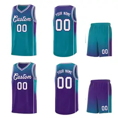 Teal Purple Dot Pattern Side Gradient Reversible Basketball Jersey Kits 2