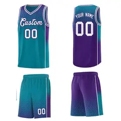 Teal Purple Dot Pattern Side Gradient Reversible Basketball Jersey Kits 5