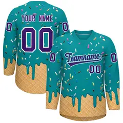 Teal Purple Ice Cream Pattern V-Neck Hockey Jersey