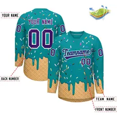 Teal Purple Ice Cream Pattern V-Neck Hockey Jersey 2