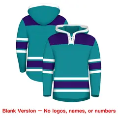 Teal Purple Lace-Up Neck Raglan Hockey Hoodie Jersey 7