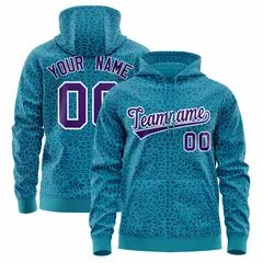 Teal Purple Leopard Print Varsity Full-Zip Letterman Jacket Hoodie