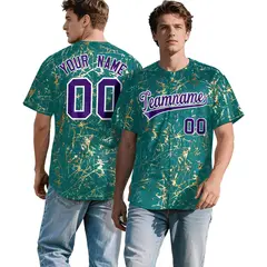 Teal Purple Metallic Gold Splatter Baseball Jersey 1