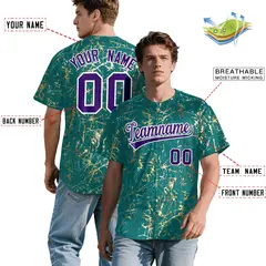 Teal Purple Metallic Gold Splatter Baseball Jersey 2