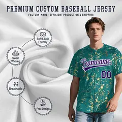 Teal Purple Metallic Gold Splatter Baseball Jersey 3