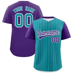 Teal Purple Pinstripe Two-Tone Authentic Baseball Jersey 1
