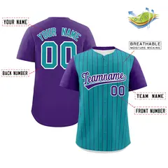 Teal Purple Pinstripe Two-Tone Authentic Baseball Jersey 2