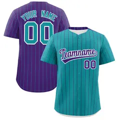 Teal Purple Pinstripe Two-Tone Authentic Baseball Jersey 1