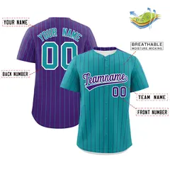 Teal Purple Pinstripe Two-Tone Authentic Baseball Jersey 2