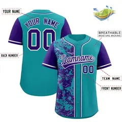 Teal Purple Split Graffiti Raglan Sleeve Baseball Jersey 2