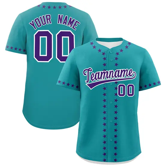 Teal Purple Star Ribbing Authentic Baseball Jersey