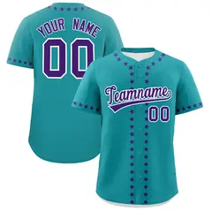 Teal Purple Star Ribbing Authentic Baseball Jersey 1