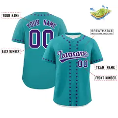 Teal Purple Star Ribbing Authentic Baseball Jersey 2