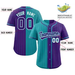 Teal Purple Striped Two Tone Authentic Baseball Jersey 2