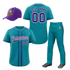 Teal Purple Team Baseball Jersey Pants Hat Package