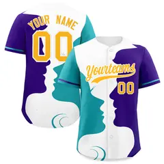 Teal Purple White Couple Silhouettes Valentine's Baseball Jersey 1