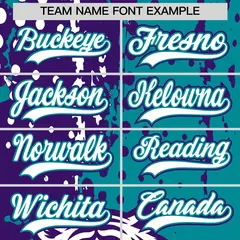 Teal Purple White Full-Snap Tiger Graffiti Baseball Jersey 6