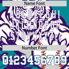 Teal Purple White Full-Snap Tiger Graffiti Baseball Jersey 7
