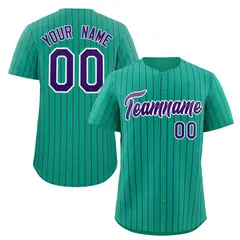 Teal Purple-White Stripe Authentic Fashion Baseball Jersey 1