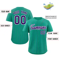 Teal Purple-White Stripe Authentic Fashion Baseball Jersey 2