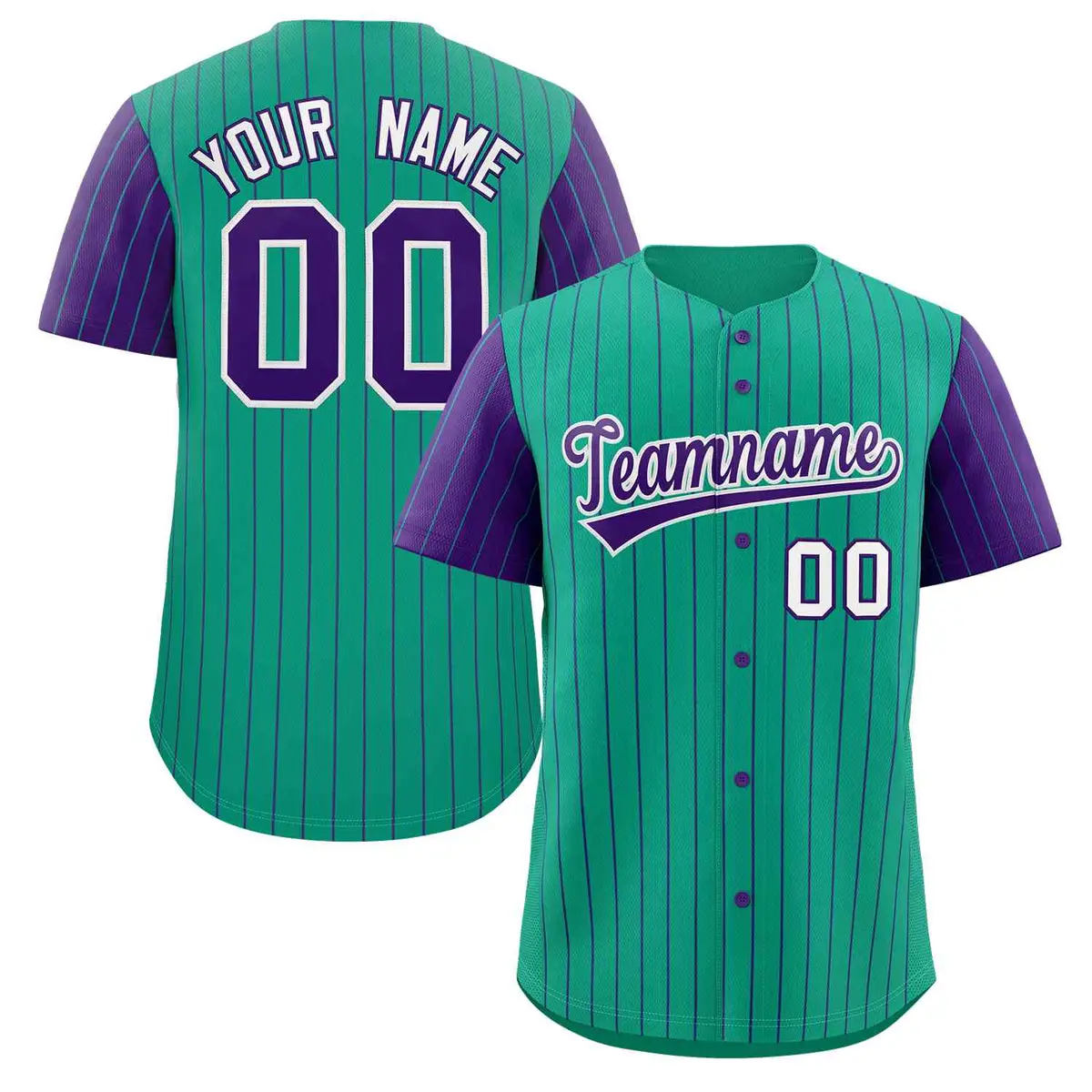 Teal Purple-White Stripe Raglan Sleeves Baseball Jersey
