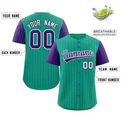 Teal Purple-White Stripe Raglan Sleeves Baseball Jersey 2