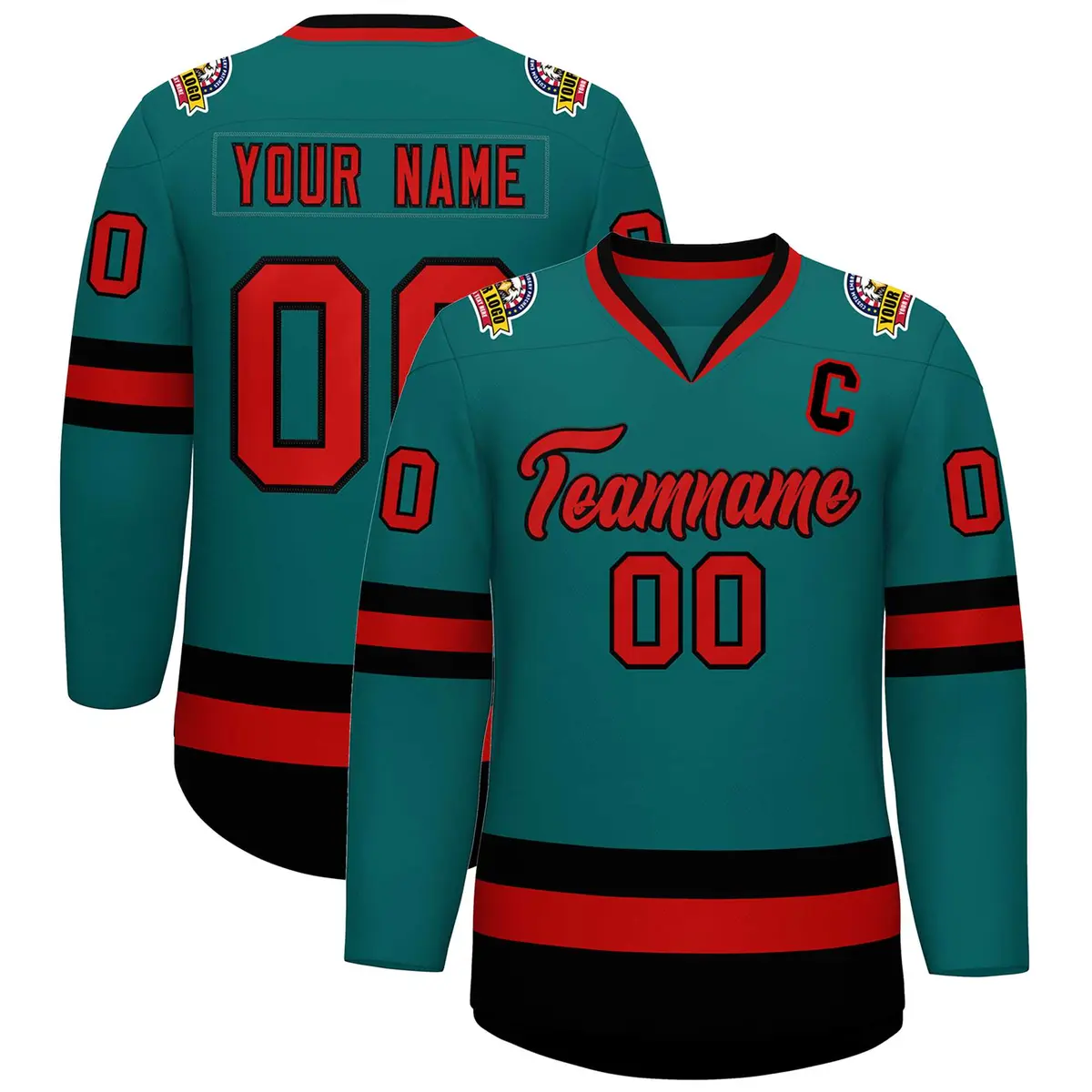 Teal Red-Black Classic Hockey Jersey