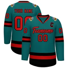 Teal Red-Black Classic Hockey Jersey