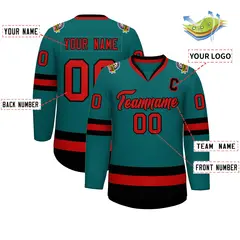 Teal Red-Black Classic Hockey Jersey 2