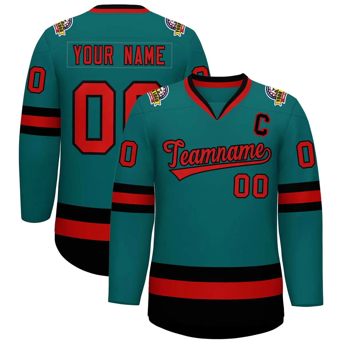 Teal Red-Black Classic Hockey Jersey
