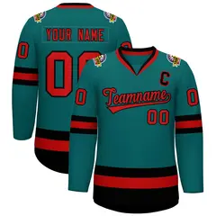 Teal Red-Black Classic Hockey Jersey