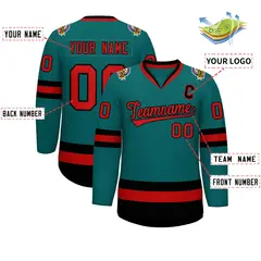 Teal Red-Black Classic Hockey Jersey 2