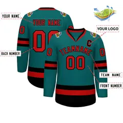 Teal Red-Black Classic Hockey Jersey 2