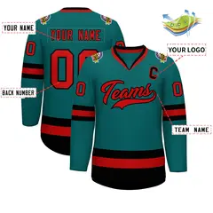 Teal Red-Black Classic Hockey Jersey 2