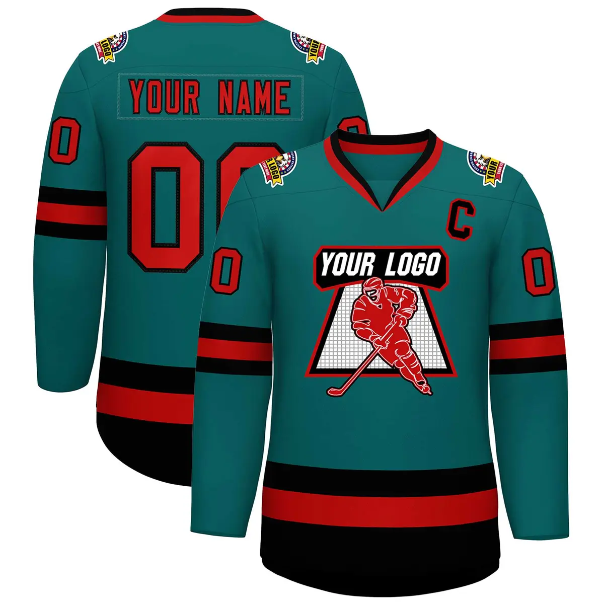 Teal Red-Black Classic Hockey Jersey